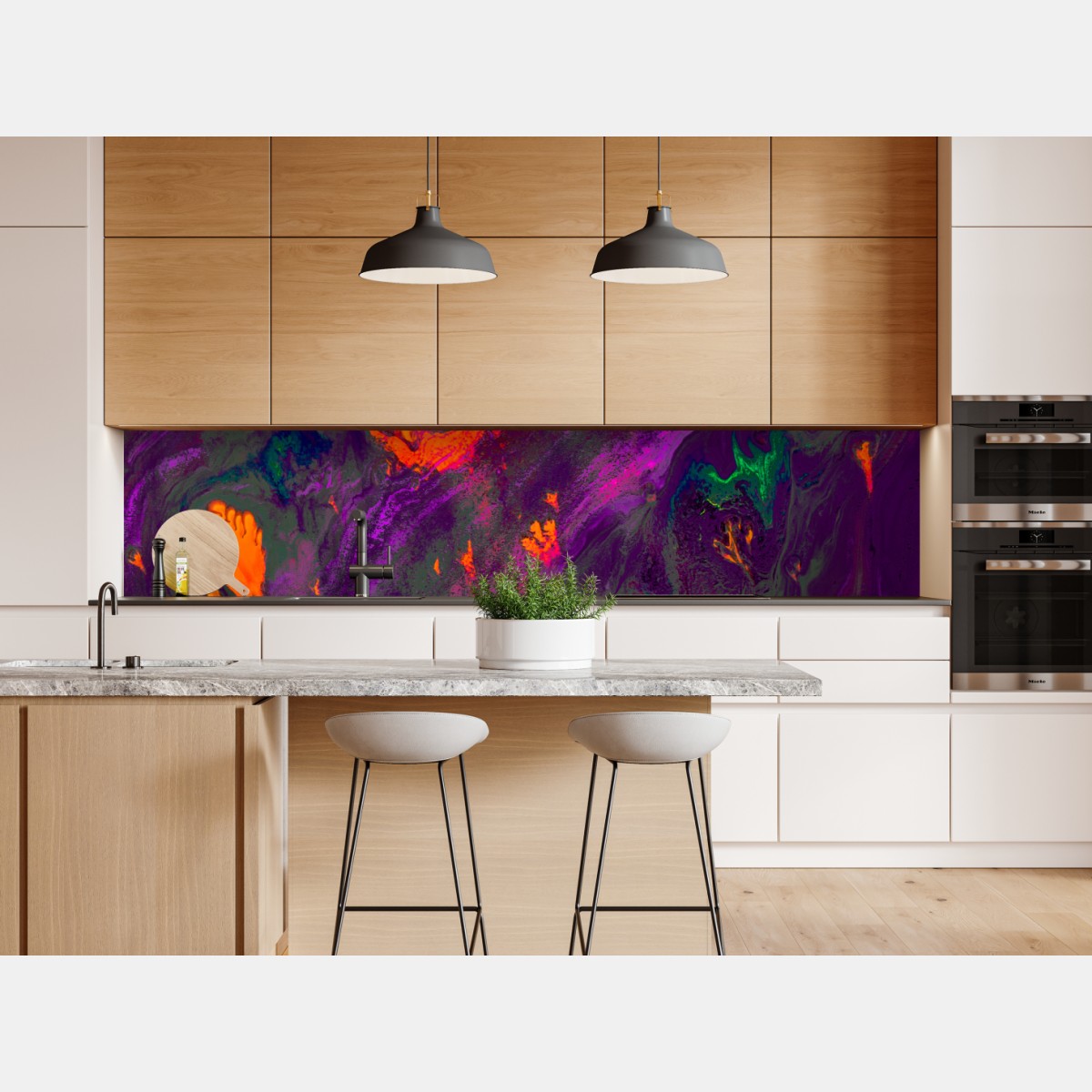 Repositionierbarer Aufkleber traditionelle ebru abstrakte marmormuster in lila und orange – Wallnifity® Repositionierbarer Aufkleber traditionelle ebru abstrakte marmormuster in lila und orange – Wallnifity®