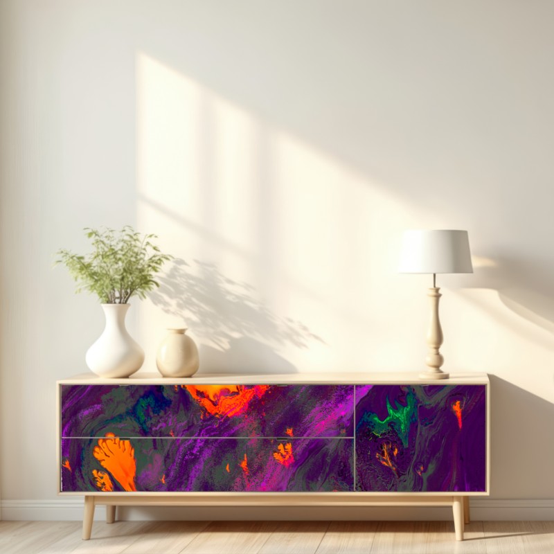 Repositionierbarer Aufkleber traditionelle ebru abstrakte marmormuster in lila und orange – Wallnifity® Repositionierbarer Aufkleber traditionelle ebru abstrakte marmormuster in lila und orange – Wallnifity®