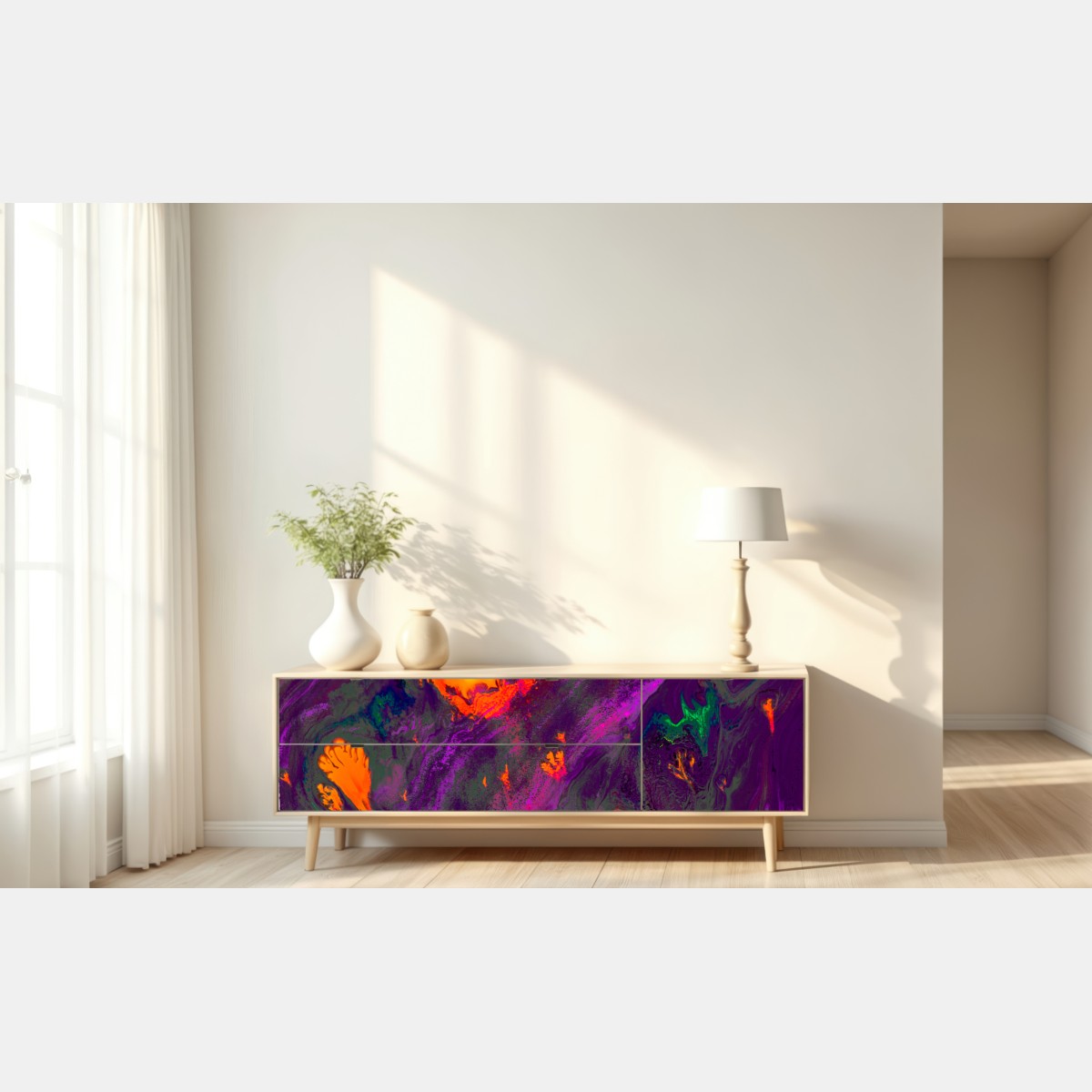 Repositionierbarer Aufkleber traditionelle ebru abstrakte marmormuster in lila und orange – Wallnifity® Repositionierbarer Aufkleber traditionelle ebru abstrakte marmormuster in lila und orange – Wallnifity®