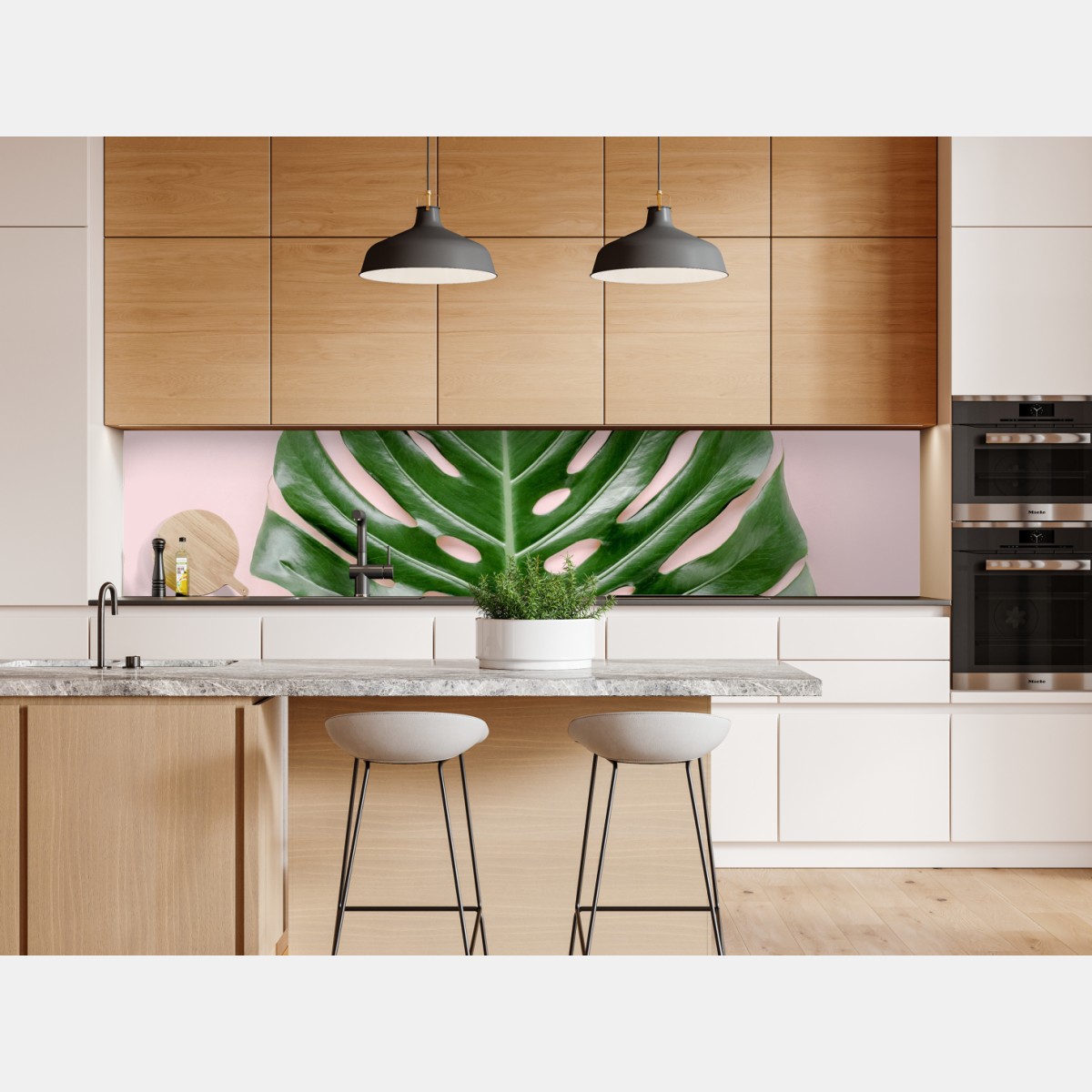 Repositionierbarer Aufkleber monstera-blatt auf pastell-rosa hintergrund – Wallnifity® Repositionierbarer Aufkleber monstera-blatt auf pastell-rosa hintergrund – Wallnifity®