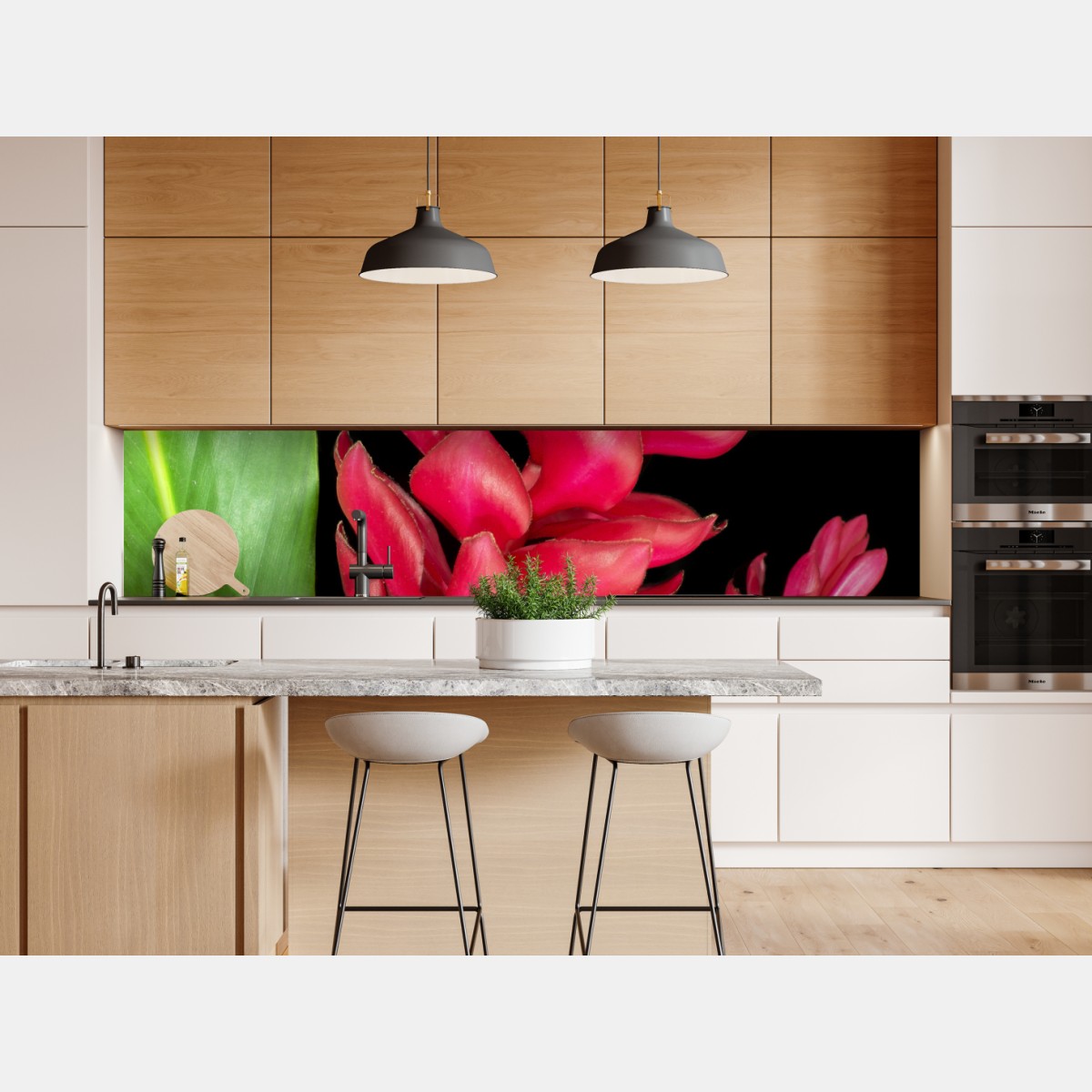 Repositionierbarer Aufkleber leuchtende zier-ingwer-blüte auf schwarzem hintergrund – Wallnifity® Repositionierbarer Aufkleber leuchtende zier-ingwer-blüte auf schwarzem hintergrund – Wallnifity®