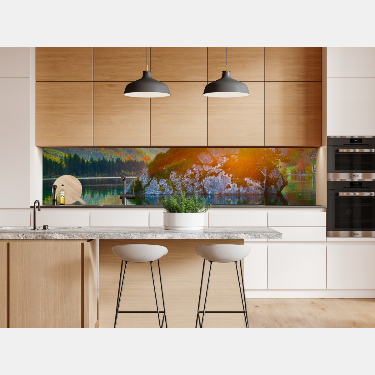 Repositionierbarer Aufkleber sonnenuntergang über Hintersee felseninsel – Wallnifity® Repositionierbarer Aufkleber sonnenuntergang über Hintersee felseninsel – Wallnifity®