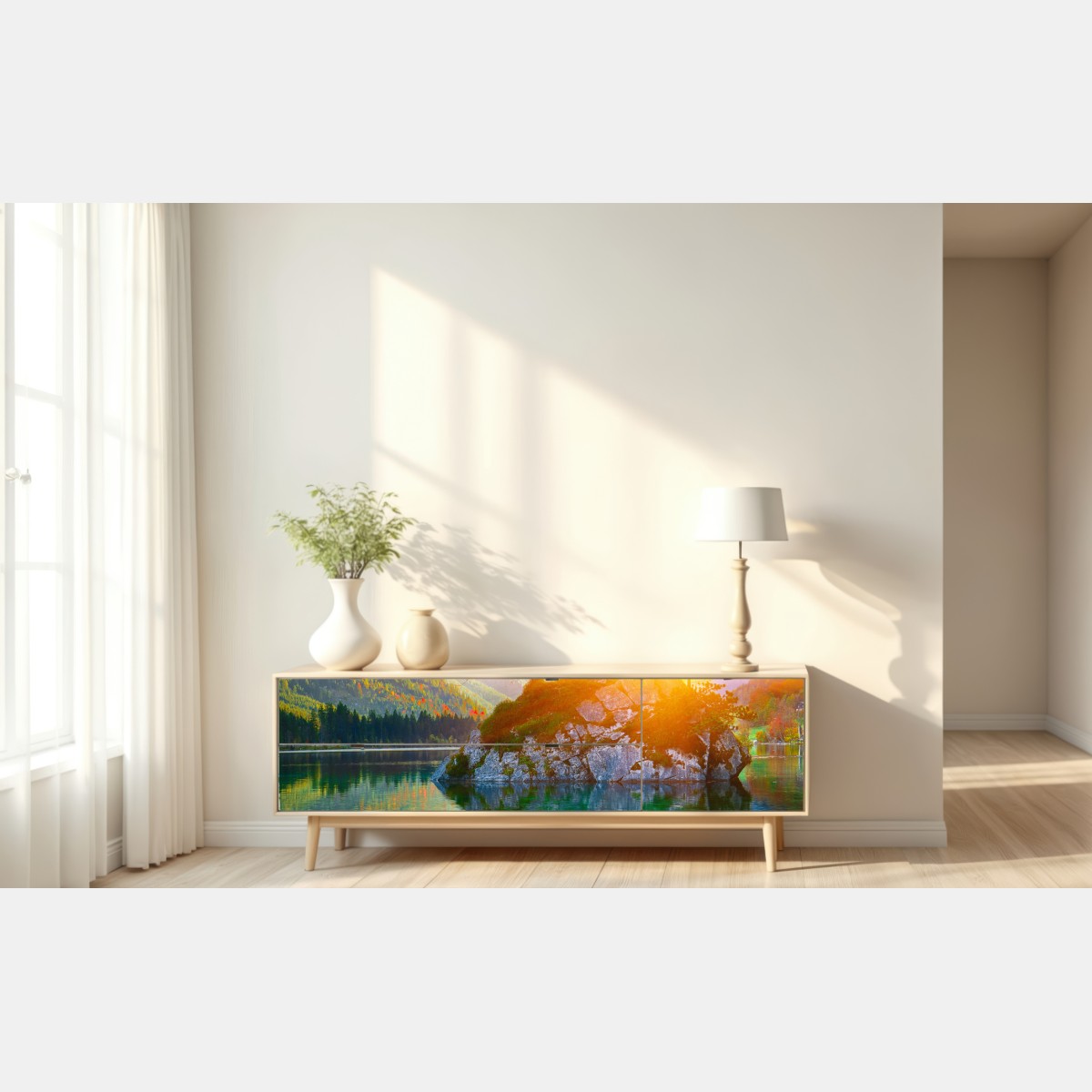 Repositionierbarer Aufkleber sonnenuntergang über Hintersee felseninsel – Wallnifity® Repositionierbarer Aufkleber sonnenuntergang über Hintersee felseninsel – Wallnifity®