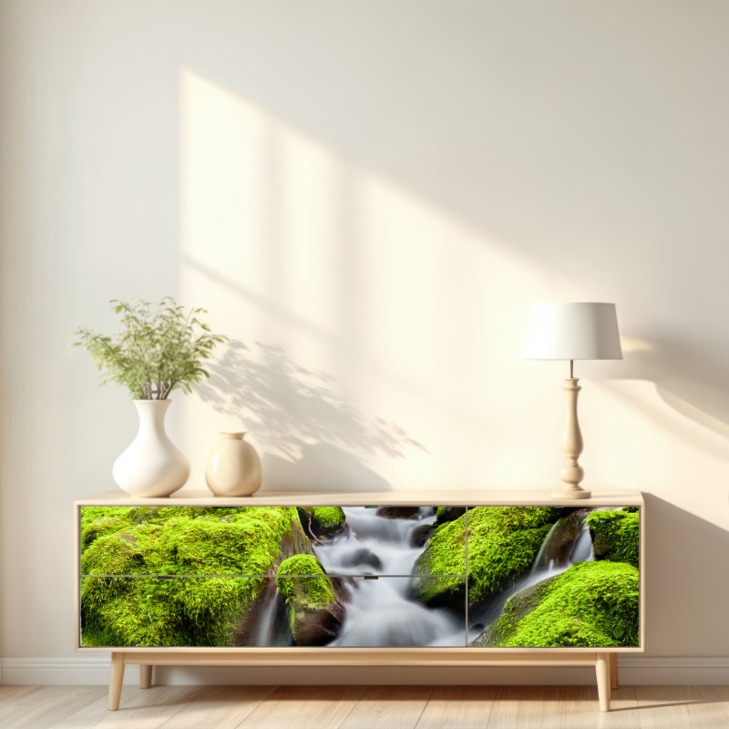 Repositionierbarer Aufkleber moosbedeckter bach bei Sol Duc Falls – Wallnifity® Repositionierbarer Aufkleber moosbedeckter bach bei Sol Duc Falls – Wallnifity®
