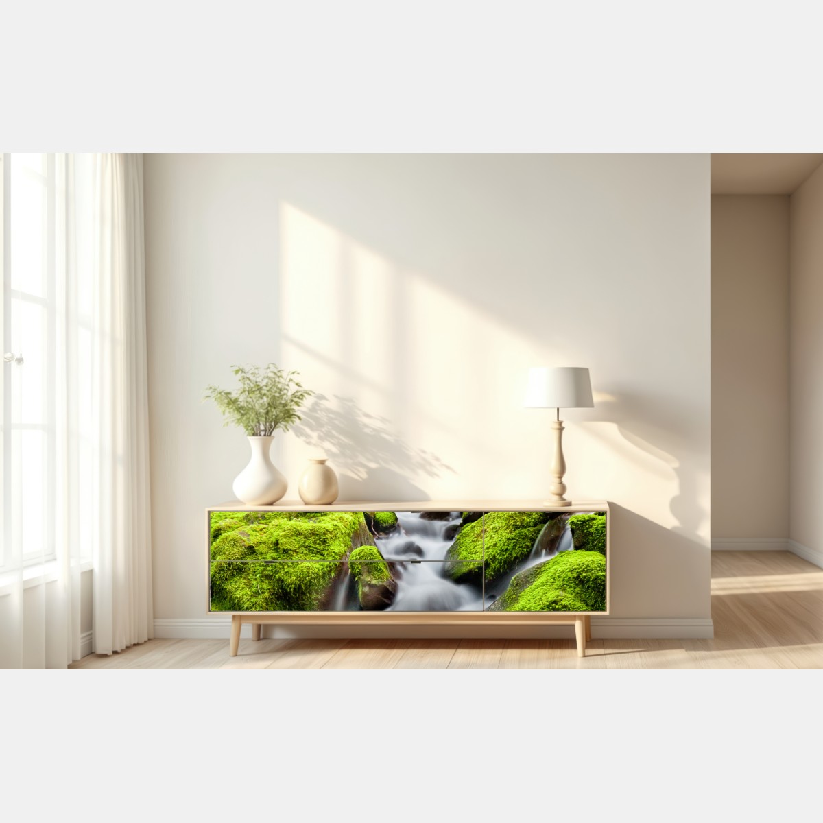 Repositionierbarer Aufkleber moosbedeckter bach bei Sol Duc Falls – Wallnifity® Repositionierbarer Aufkleber moosbedeckter bach bei Sol Duc Falls – Wallnifity®