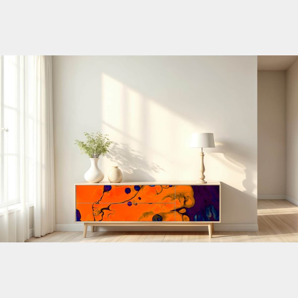 Repositionierbarer Aufkleber intensiver oranger fluss – Wallnifity® Repositionierbarer Aufkleber intensiver oranger fluss – Wallnifity®