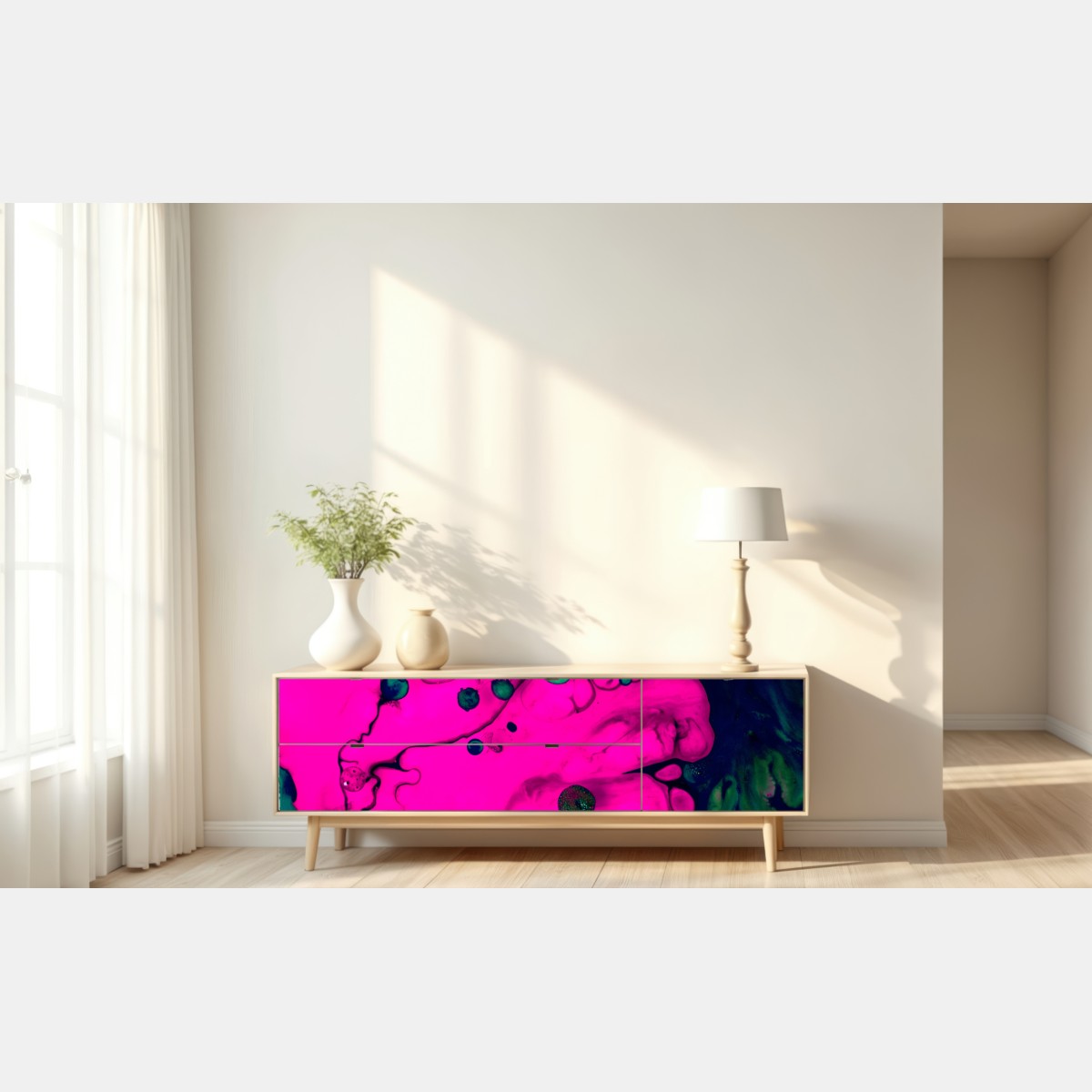 Repositionierbarer Aufkleber neonpink flüssige abstraktion – Wallnifity® Repositionierbarer Aufkleber neonpink flüssige abstraktion – Wallnifity®