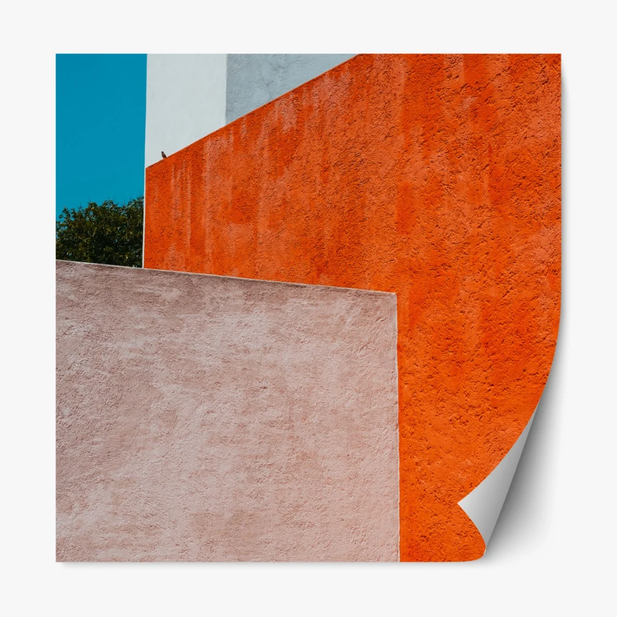 Repositionierbarer Aufkleber mutige geometrische fassade in orange und türkis – Wallnifity® Repositionierbarer Aufkleber mutige geometrische fassade in orange und türkis – Wallnifity®