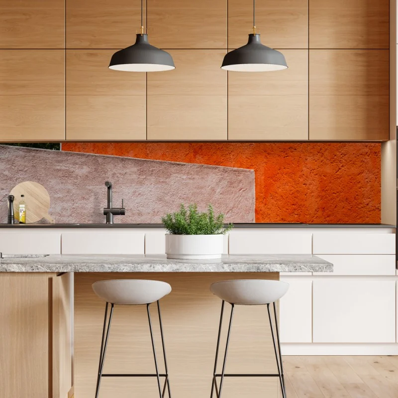Repositionierbarer Aufkleber mutige geometrische fassade in orange und türkis – Wallnifity® Repositionierbarer Aufkleber mutige geometrische fassade in orange und türkis – Wallnifity®