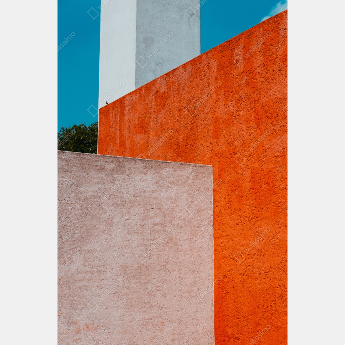 Repositionierbarer Aufkleber mutige geometrische fassade in orange und türkis – Wallnifity® Repositionierbarer Aufkleber mutige geometrische fassade in orange und türkis – Wallnifity®