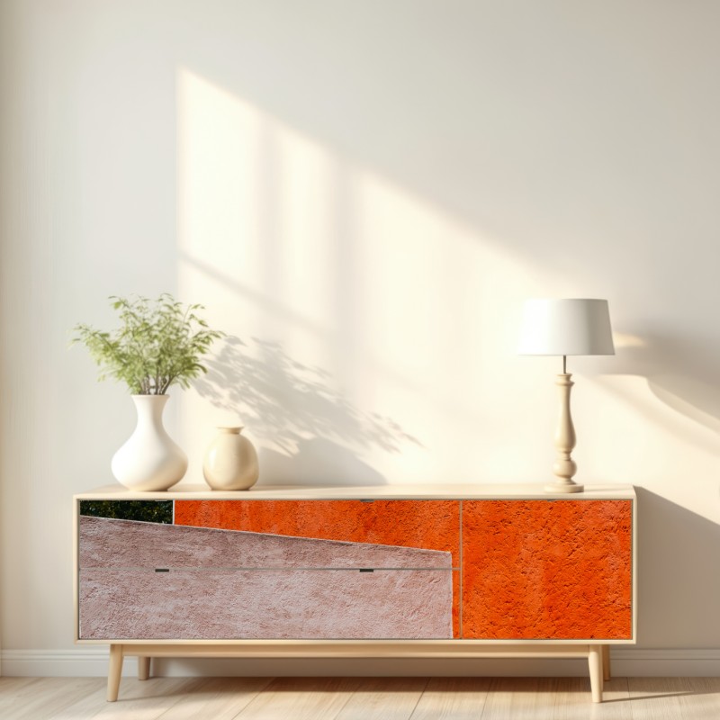 Repositionierbarer Aufkleber mutige geometrische fassade in orange und türkis – Wallnifity® Repositionierbarer Aufkleber mutige geometrische fassade in orange und türkis – Wallnifity®