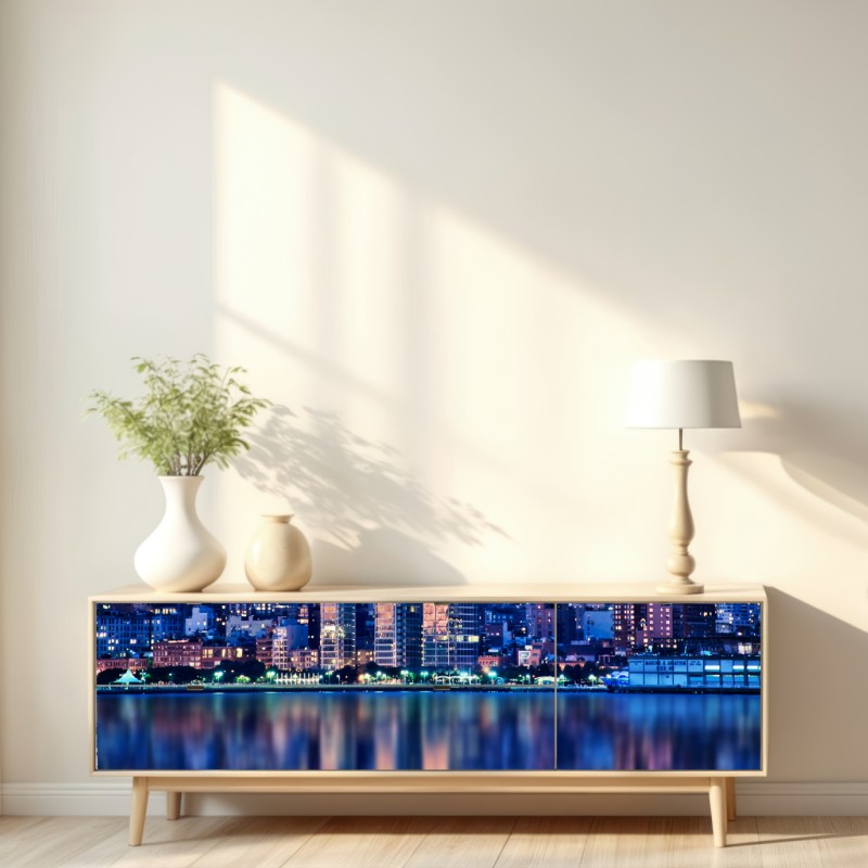 Repositionierbarer Aufkleber New York skyline bei nacht mit spiegelung – Wallnifity® Repositionierbarer Aufkleber New York skyline bei nacht mit spiegelung – Wallnifity®