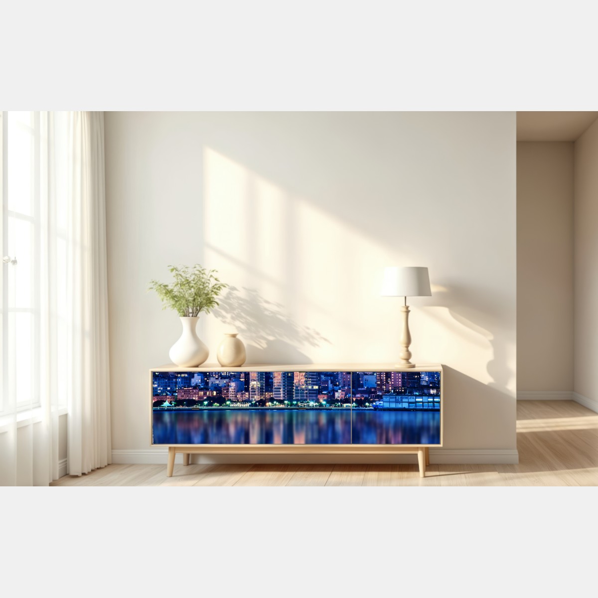 Repositionierbarer Aufkleber New York skyline bei nacht mit spiegelung – Wallnifity® Repositionierbarer Aufkleber New York skyline bei nacht mit spiegelung – Wallnifity®