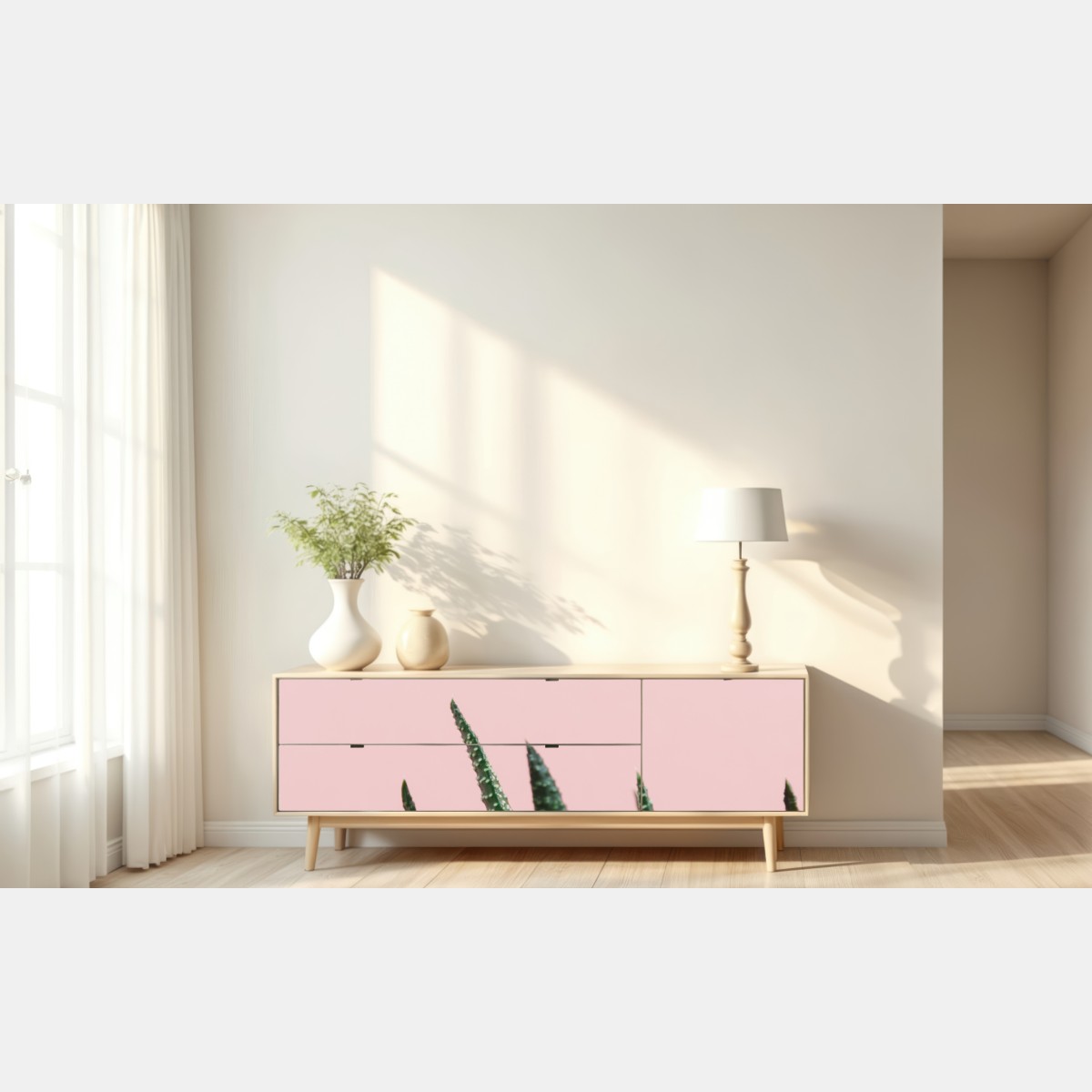 Repositionierbarer Aufkleber grüner aloes auf rosa hintergrund – Wallnifity® Repositionierbarer Aufkleber grüner aloes auf rosa hintergrund – Wallnifity®