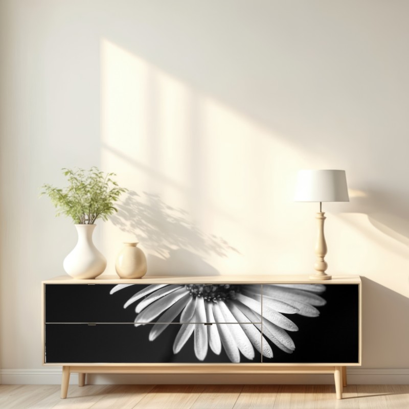 Repositionierbarer Aufkleber monochromes gänseblümchen nahaufnahme – Wallnifity® Repositionierbarer Aufkleber monochromes gänseblümchen nahaufnahme – Wallnifity®