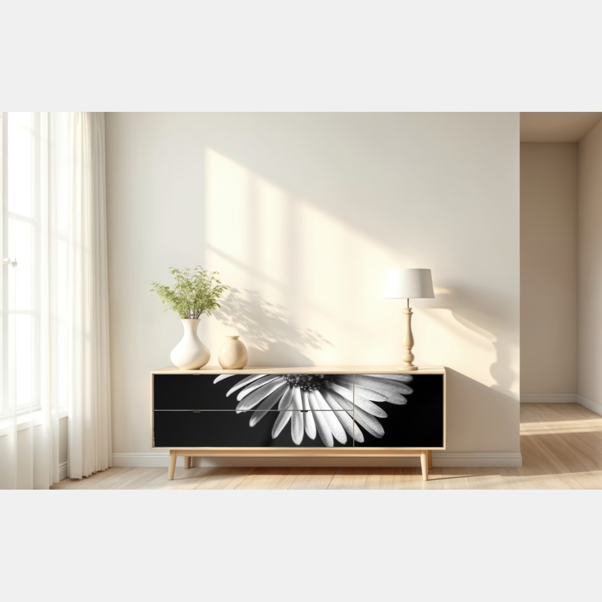 Repositionierbarer Aufkleber monochromes gänseblümchen nahaufnahme – Wallnifity® Repositionierbarer Aufkleber monochromes gänseblümchen nahaufnahme – Wallnifity®
