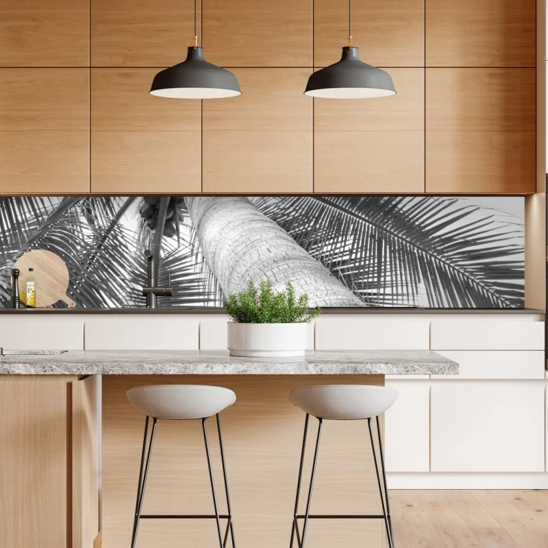 Repositionierbarer Aufkleber monochrome palme aus der froschperspektive – Wallnifity® Repositionierbarer Aufkleber monochrome palme aus der froschperspektive – Wallnifity®