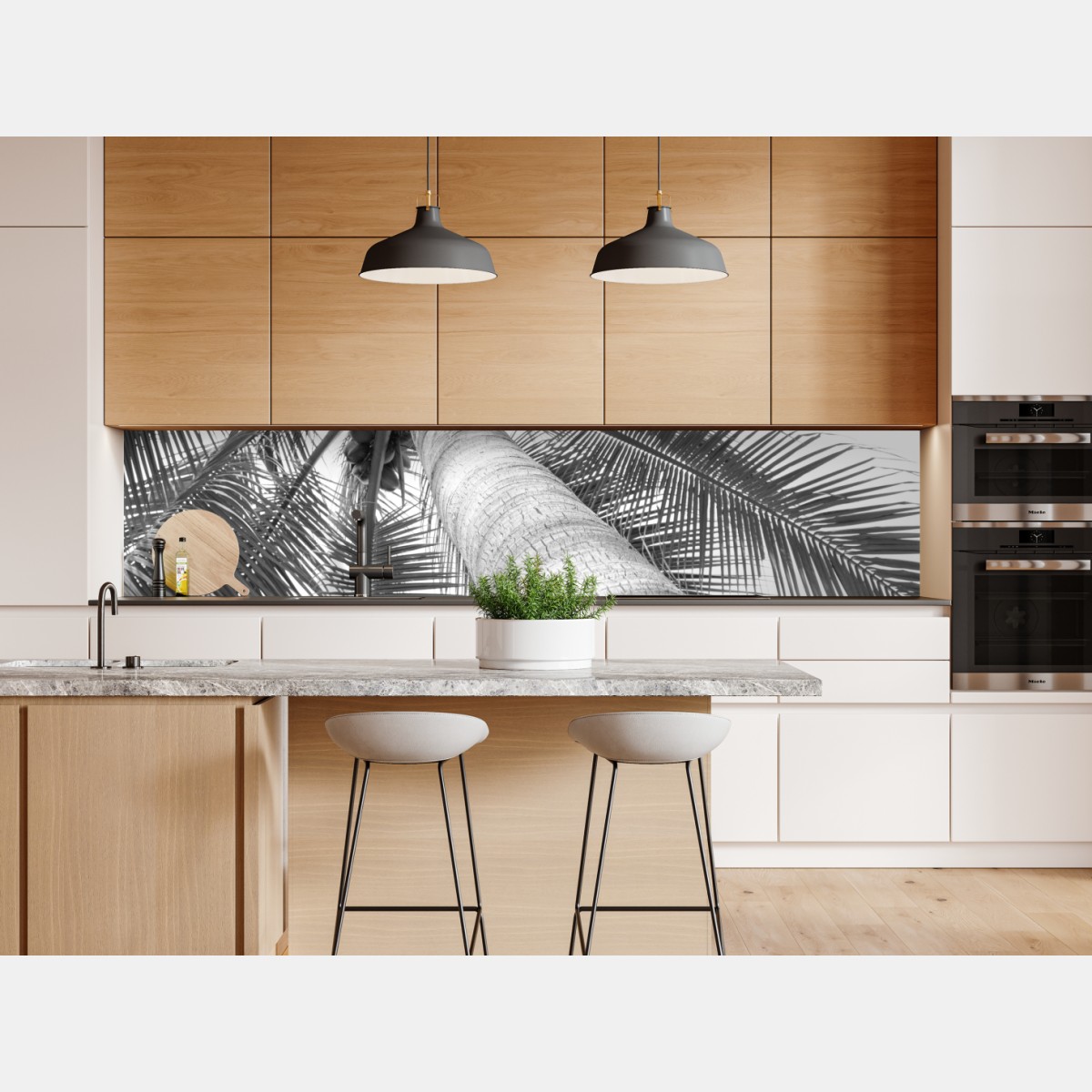 Repositionierbarer Aufkleber monochrome palme aus der froschperspektive – Wallnifity® Repositionierbarer Aufkleber monochrome palme aus der froschperspektive – Wallnifity®