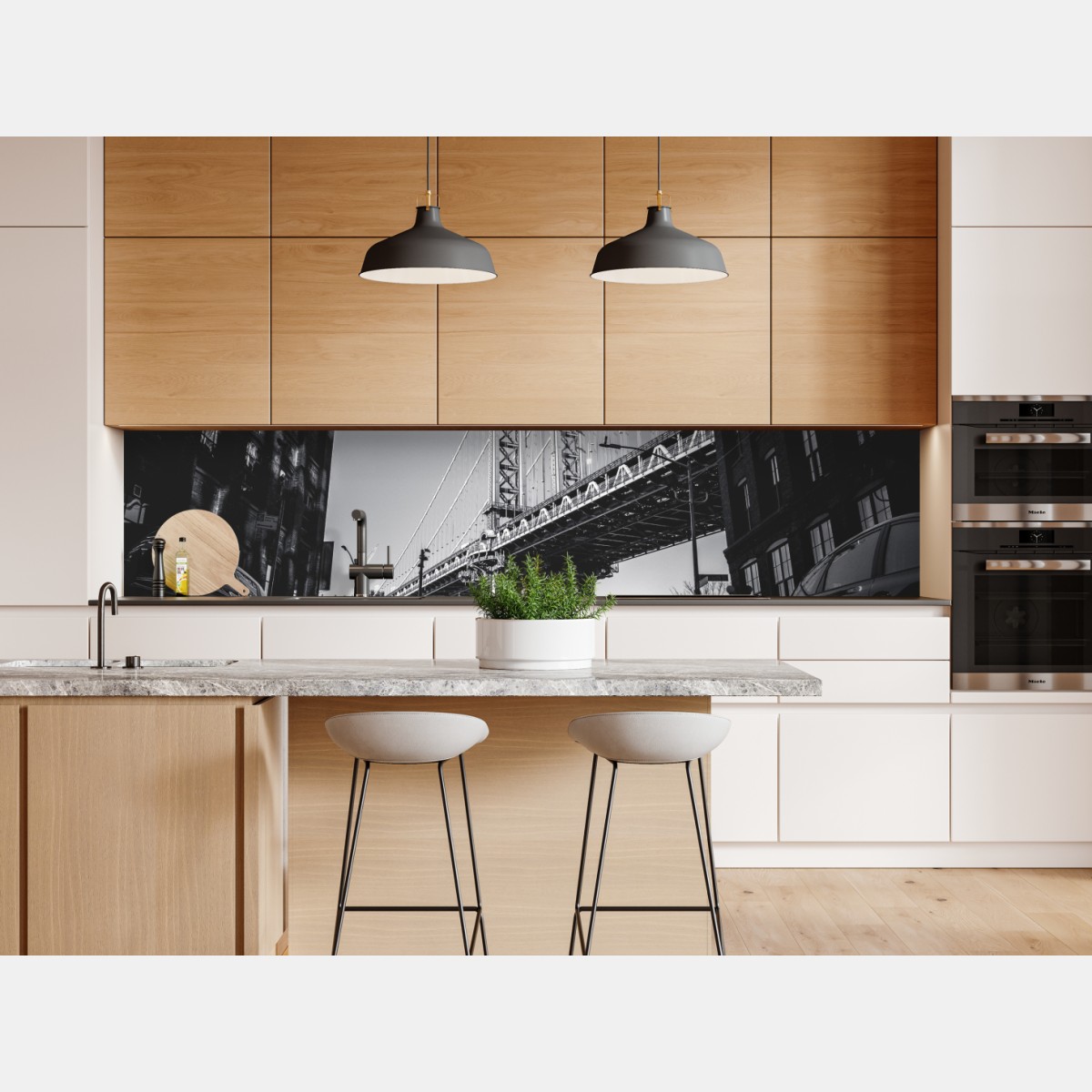 Repositionierbarer Aufkleber Manhattan brücke perspektive über kopfsteinpflaster – Wallnifity® Repositionierbarer Aufkleber Manhattan brücke perspektive über kopfsteinpflaster – Wallnifity®