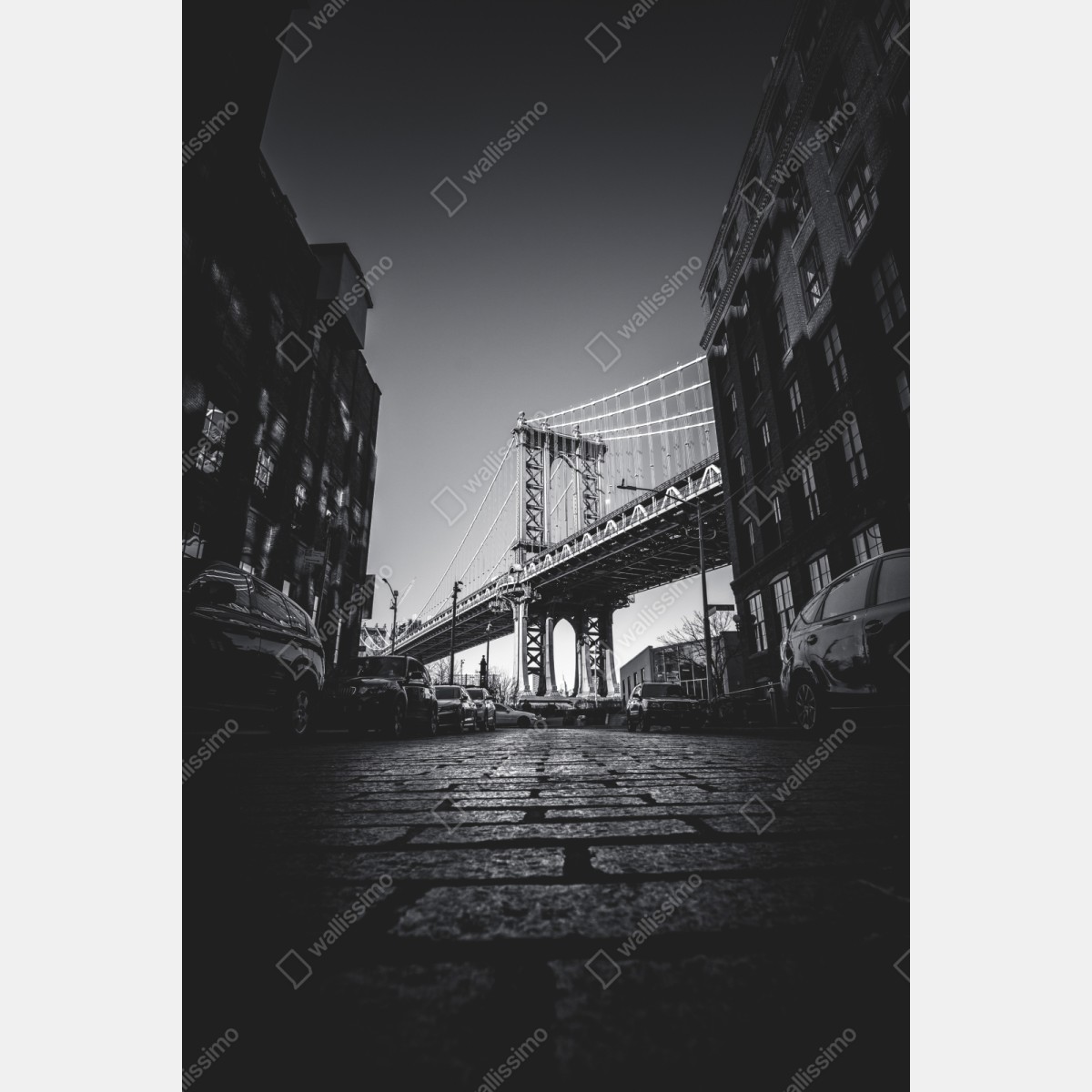 Repositionierbarer Aufkleber Manhattan brücke perspektive über kopfsteinpflaster – Wallnifity® Repositionierbarer Aufkleber Manhattan brücke perspektive über kopfsteinpflaster – Wallnifity®