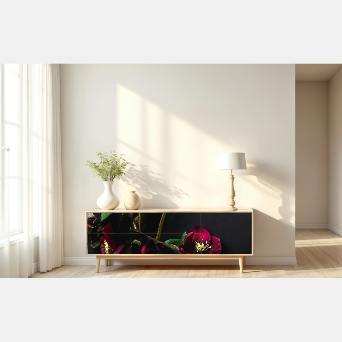 Repositionierbarer Aufkleber moodige violette blumenstilleben – Wallnifity® Repositionierbarer Aufkleber moodige violette blumenstilleben – Wallnifity®