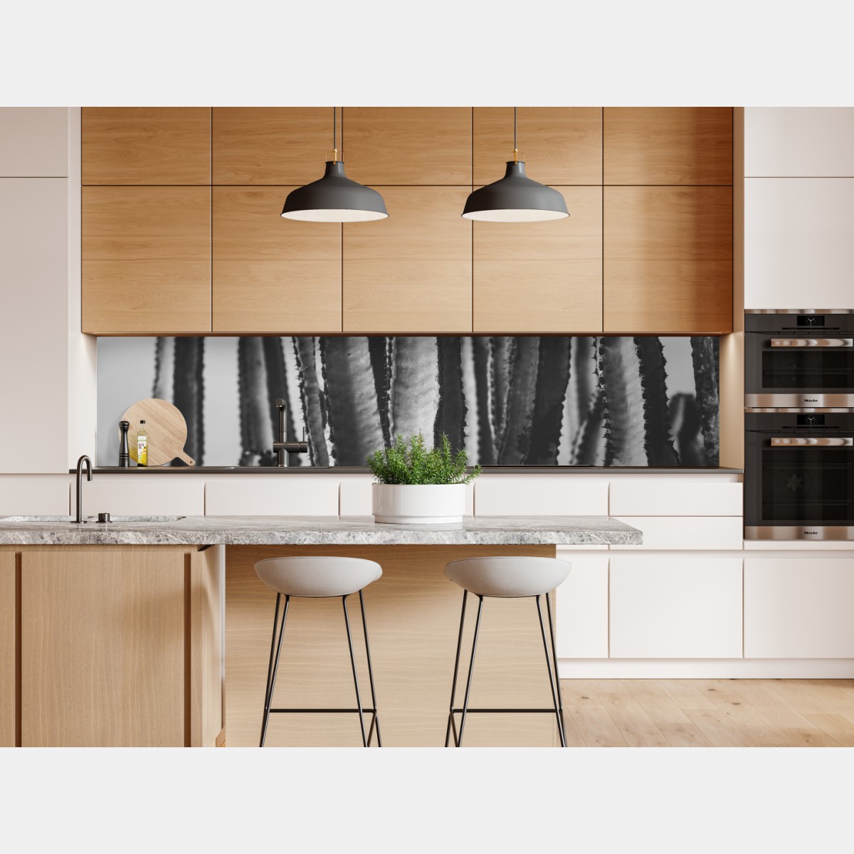 Repositionierbarer Aufkleber schwarzweiß kaktus nahaufnahme – Wallnifity® Repositionierbarer Aufkleber schwarzweiß kaktus nahaufnahme – Wallnifity®