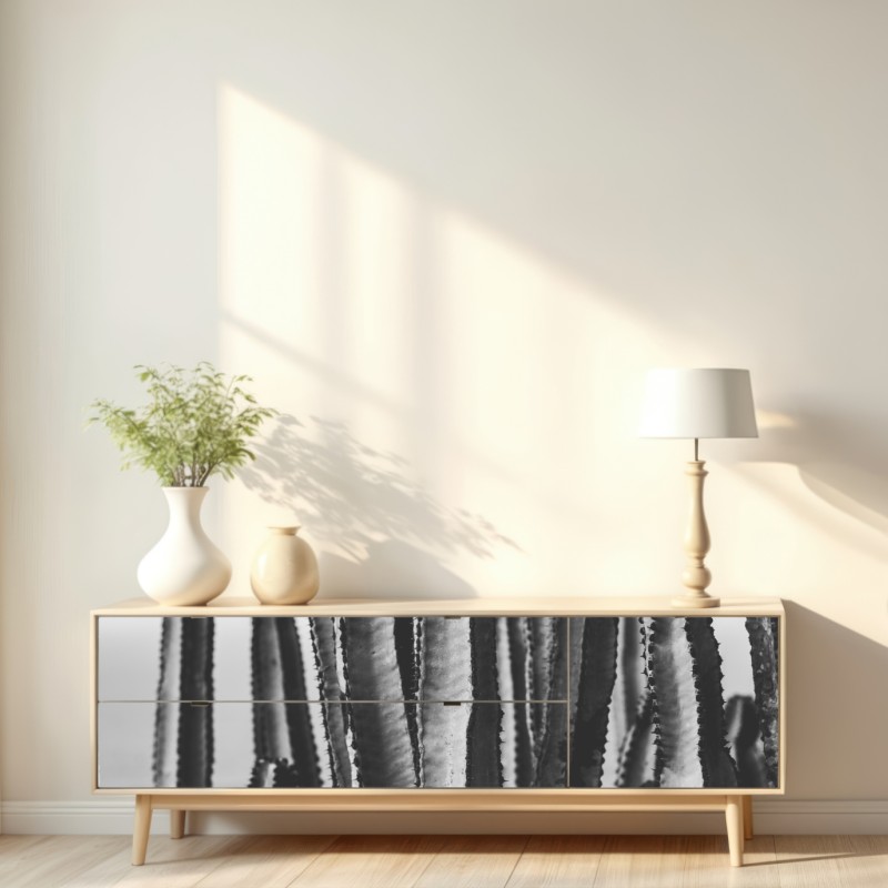 Repositionierbarer Aufkleber schwarzweiß kaktus nahaufnahme – Wallnifity® Repositionierbarer Aufkleber schwarzweiß kaktus nahaufnahme – Wallnifity®