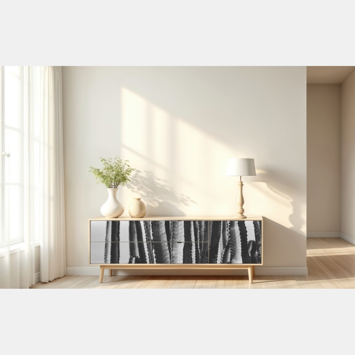 Repositionierbarer Aufkleber schwarzweiß kaktus nahaufnahme – Wallnifity® Repositionierbarer Aufkleber schwarzweiß kaktus nahaufnahme – Wallnifity®