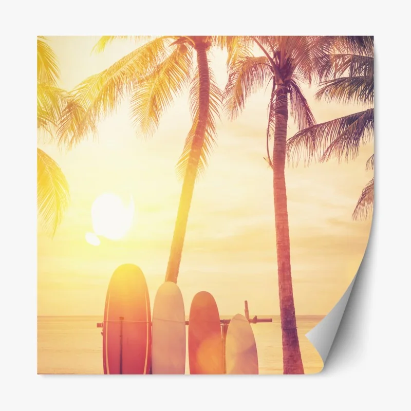 Repositionierbarer Aufkleber tropischer sonnenuntergang mit surfboards