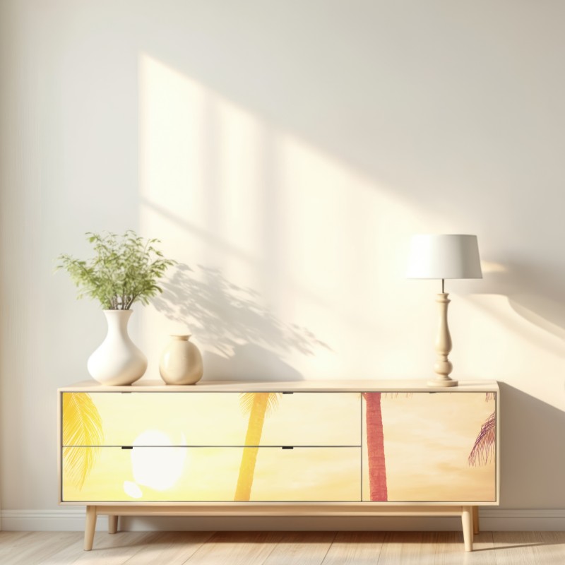 Repositionierbarer Aufkleber tropischer sonnenuntergang mit surfboards – Wallnifity® Repositionierbarer Aufkleber tropischer sonnenuntergang mit surfboards – Wallnifity®