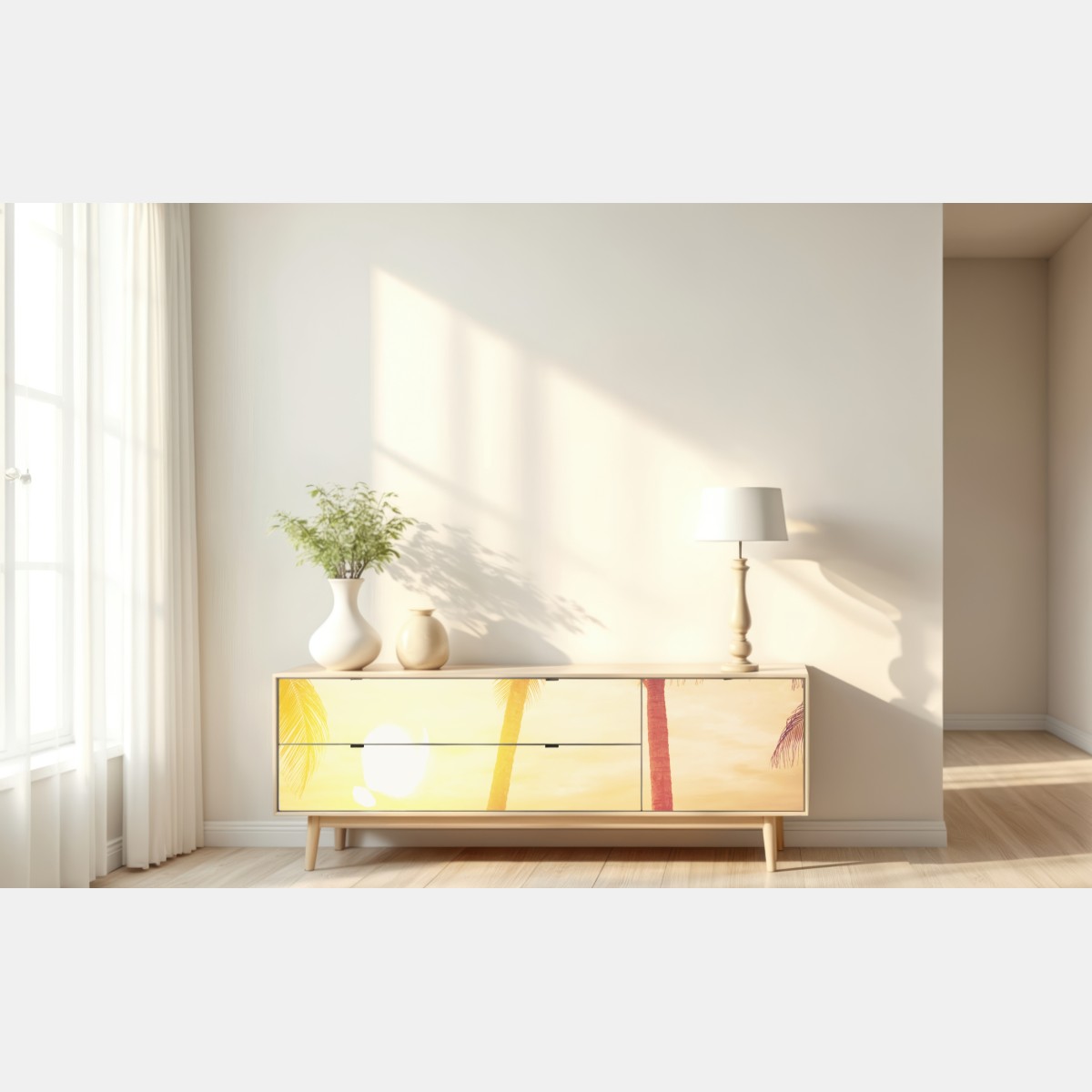 Repositionierbarer Aufkleber tropischer sonnenuntergang mit surfboards – Wallnifity® Repositionierbarer Aufkleber tropischer sonnenuntergang mit surfboards – Wallnifity®