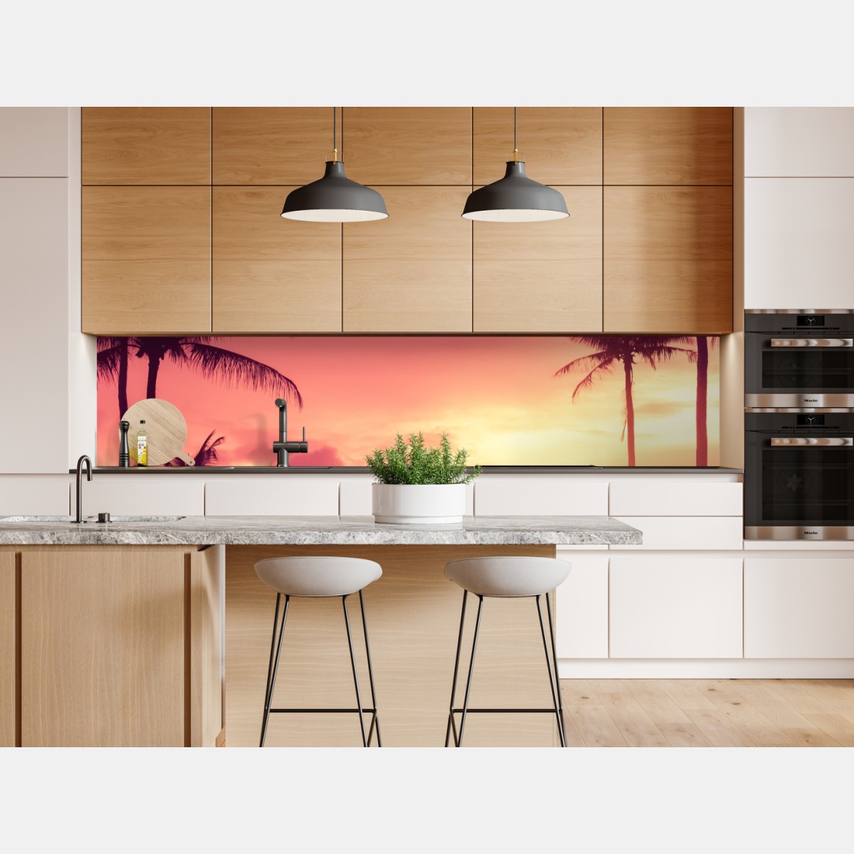 Repositionierbarer Aufkleber rosa tropischer sonnenuntergang mit palmen – Wallnifity® Repositionierbarer Aufkleber rosa tropischer sonnenuntergang mit palmen – Wallnifity®