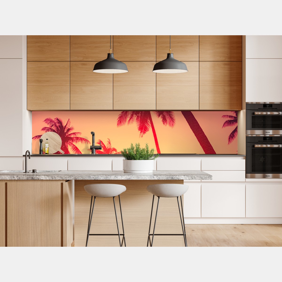 Repositionierbarer Aufkleber tropischer sonnenuntergang mit palmen – Wallnifity® Repositionierbarer Aufkleber tropischer sonnenuntergang mit palmen – Wallnifity®