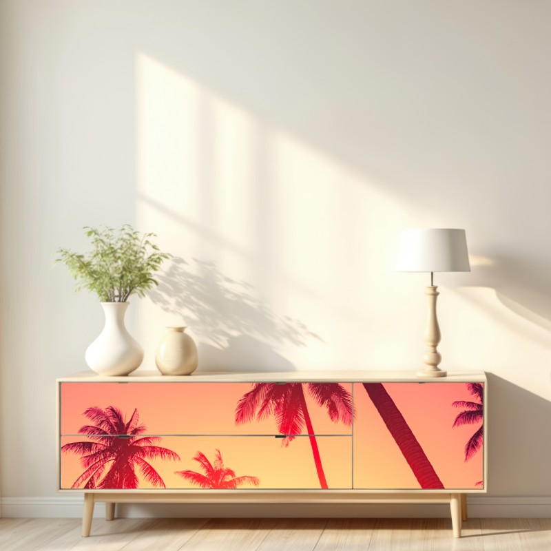 Repositionierbarer Aufkleber tropischer sonnenuntergang mit palmen – Wallnifity® Repositionierbarer Aufkleber tropischer sonnenuntergang mit palmen – Wallnifity®