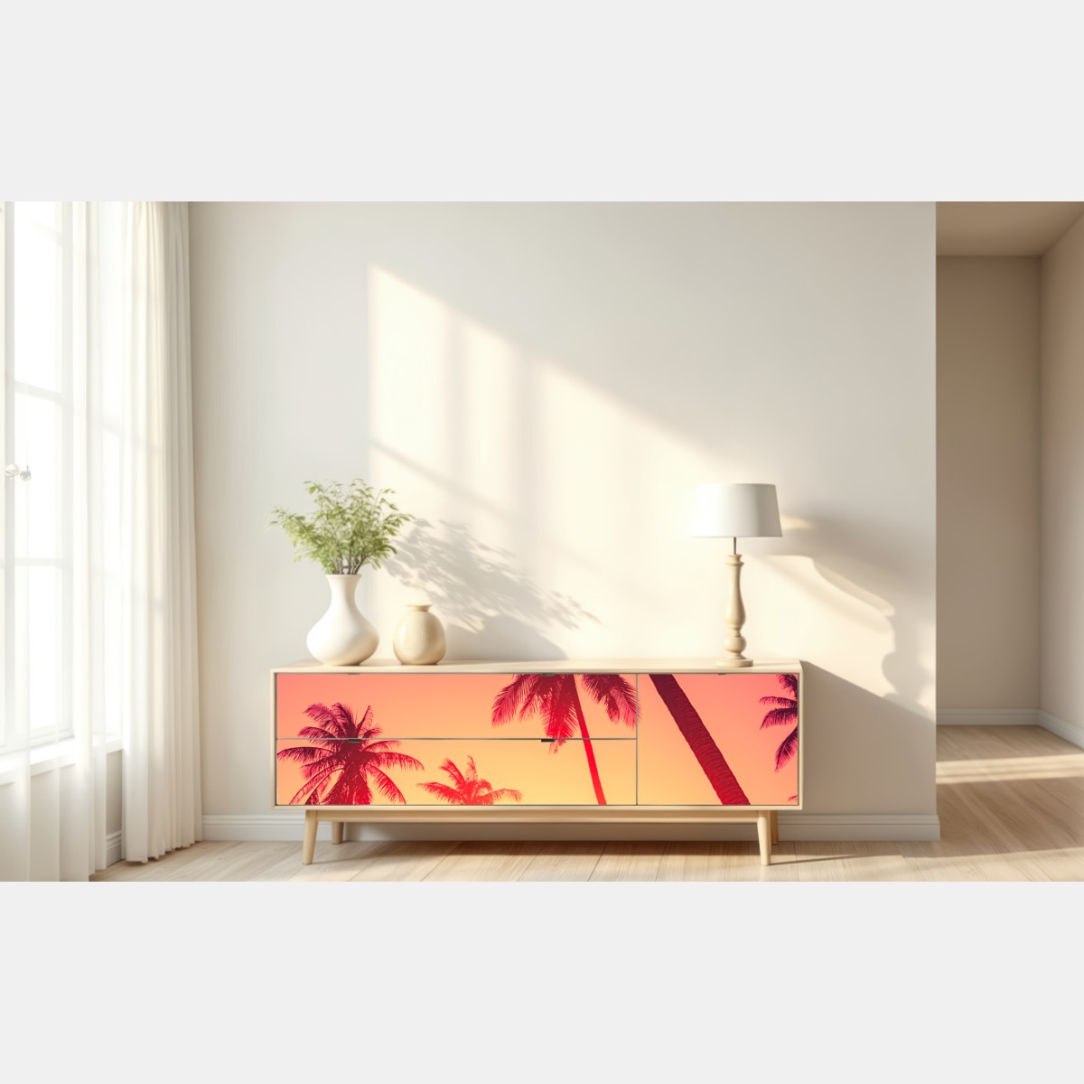 Repositionierbarer Aufkleber tropischer sonnenuntergang mit palmen – Wallnifity® Repositionierbarer Aufkleber tropischer sonnenuntergang mit palmen – Wallnifity®