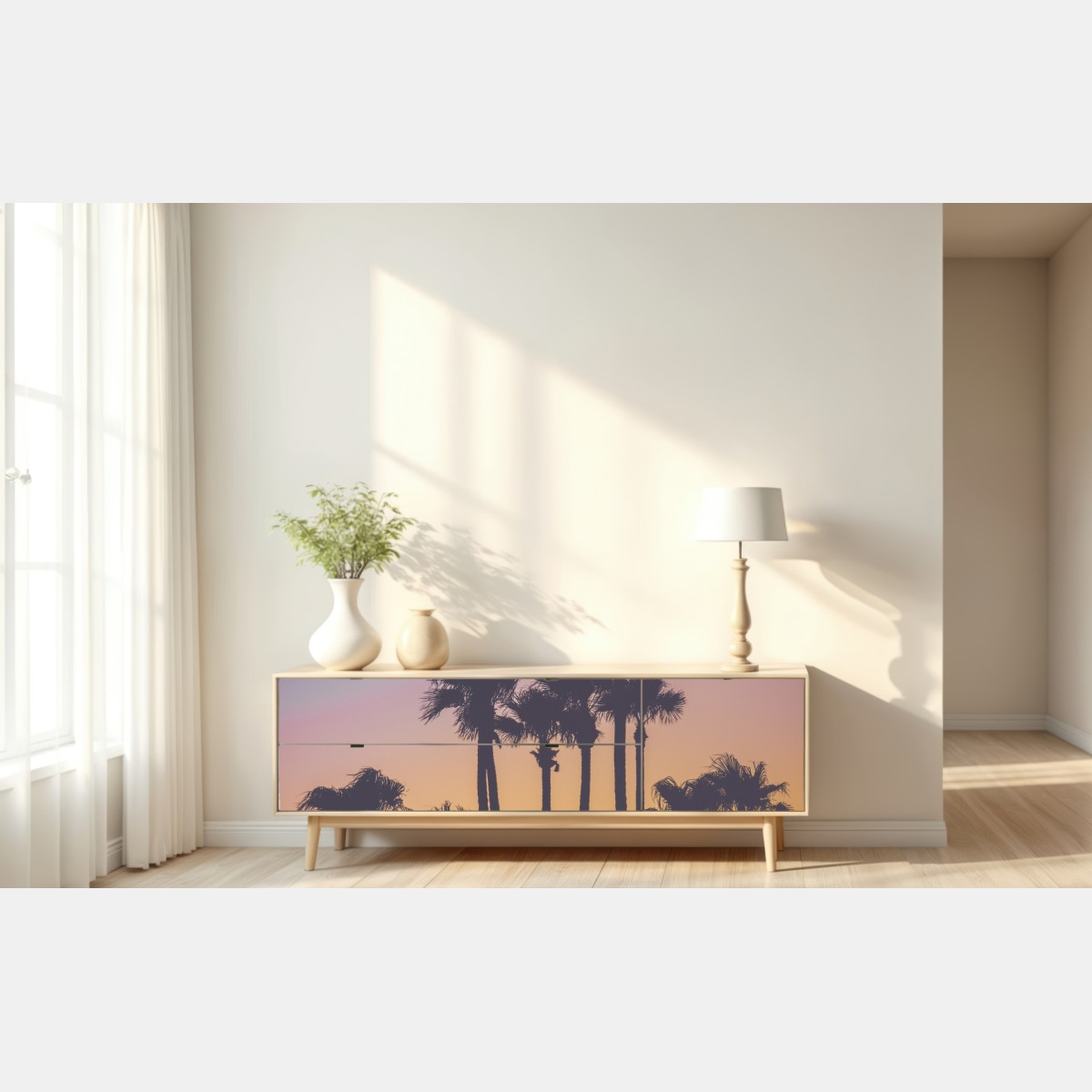 Repositionierbarer Aufkleber retro tropische palmen bei sonnenuntergang – Wallnifity® Repositionierbarer Aufkleber retro tropische palmen bei sonnenuntergang – Wallnifity®