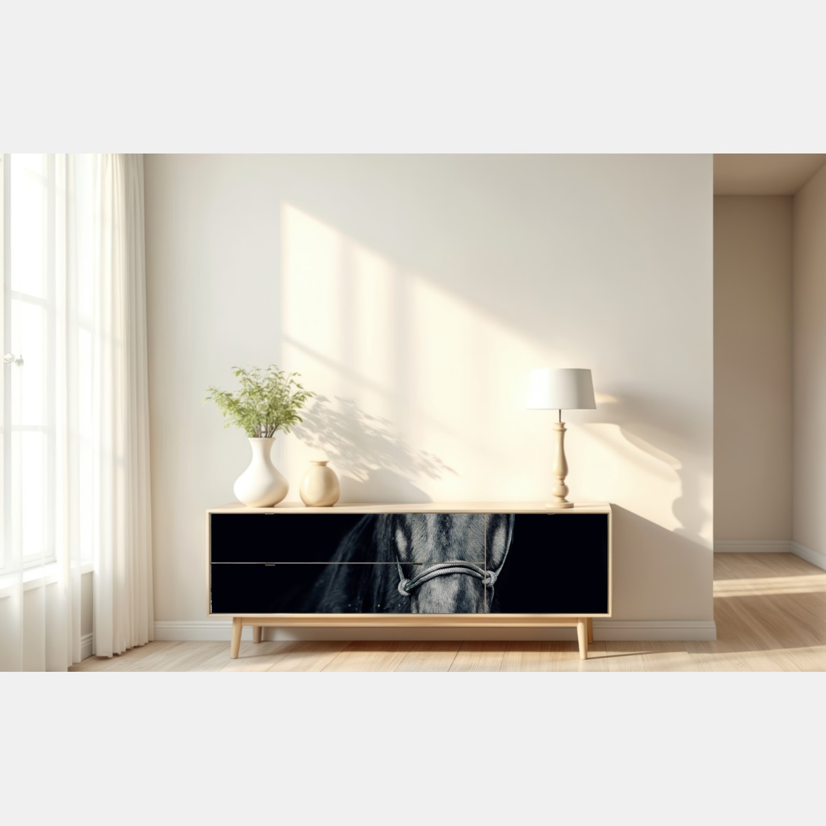 Repositionierbarer Aufkleber majestätisches schwarzes pferdeporträt – Wallnifity® Repositionierbarer Aufkleber majestätisches schwarzes pferdeporträt – Wallnifity®