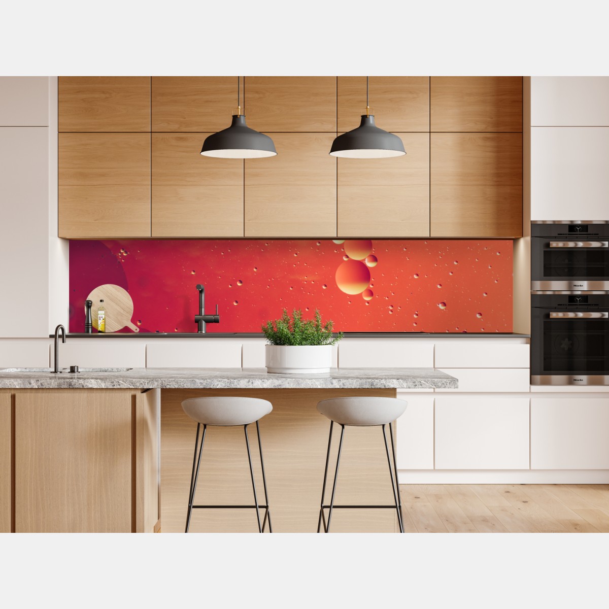Repositionierbarer Aufkleber warme orange abstraktion mit blasen – Wallnifity® Repositionierbarer Aufkleber warme orange abstraktion mit blasen – Wallnifity®