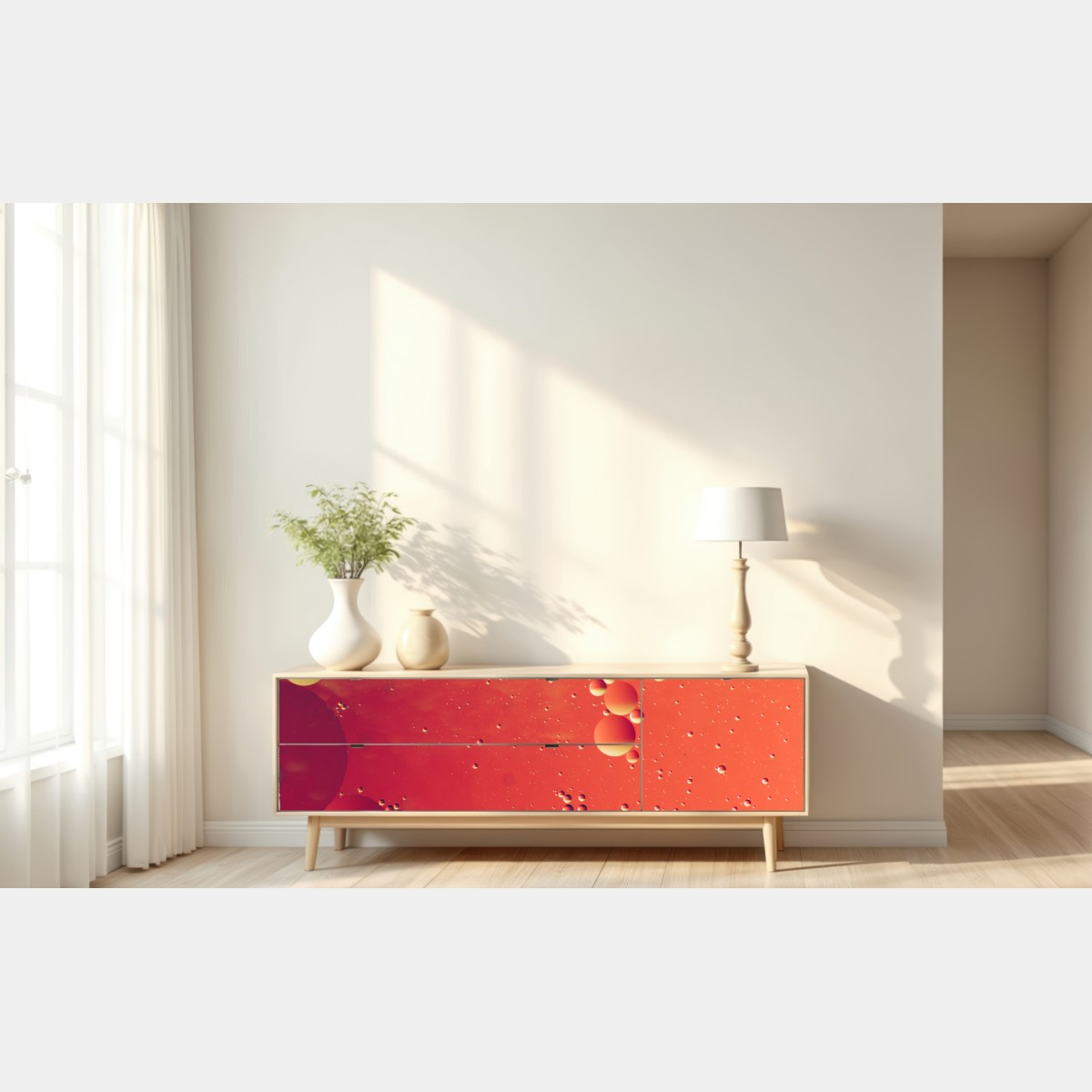 Repositionierbarer Aufkleber warme orange abstraktion mit blasen – Wallnifity® Repositionierbarer Aufkleber warme orange abstraktion mit blasen – Wallnifity®