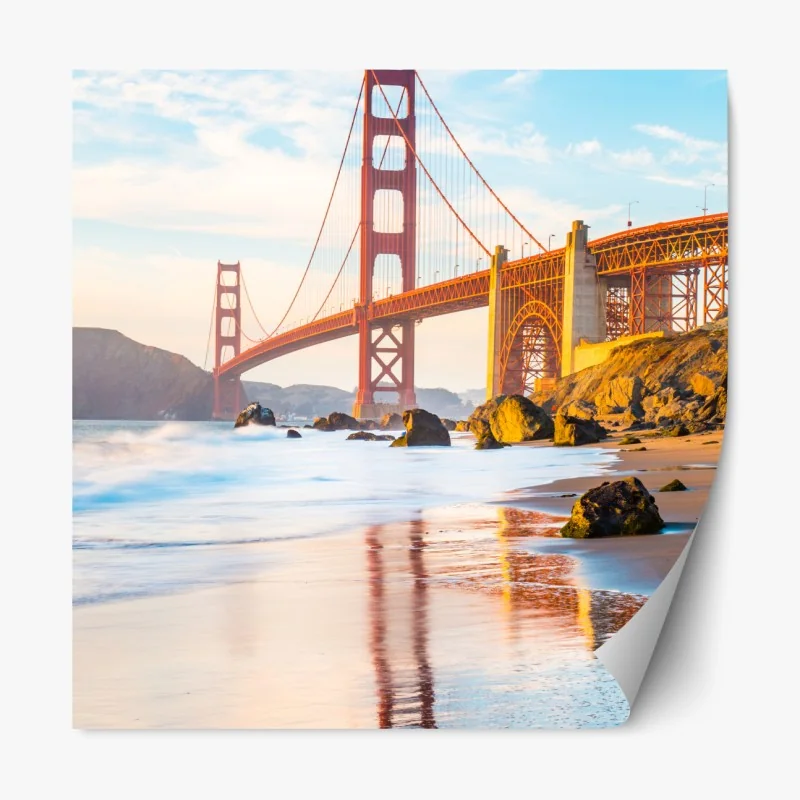 Repositionierbarer Aufkleber goldene stunde an der Golden Gate Bridge, Baker Beach