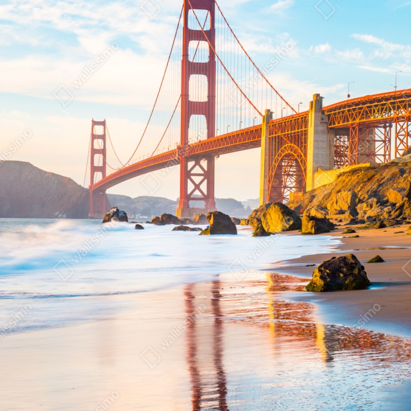 Repositionierbarer Aufkleber goldene stunde an der Golden Gate Bridge, Baker Beach – Wallnifity® Repositionierbarer Aufkleber goldene stunde an der Golden Gate Bridge, Baker Beach – Wallnifity®