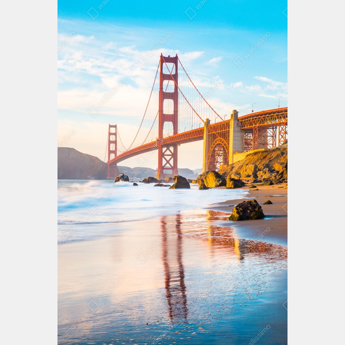 Repositionierbarer Aufkleber goldene stunde an der Golden Gate Bridge, Baker Beach – Wallnifity® Repositionierbarer Aufkleber goldene stunde an der Golden Gate Bridge, Baker Beach – Wallnifity®