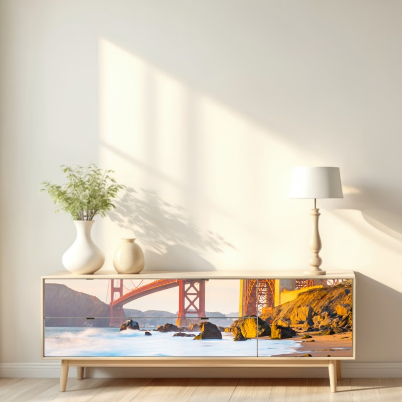 Repositionierbarer Aufkleber goldene stunde an der Golden Gate Bridge, Baker Beach – Wallnifity® Repositionierbarer Aufkleber goldene stunde an der Golden Gate Bridge, Baker Beach – Wallnifity®