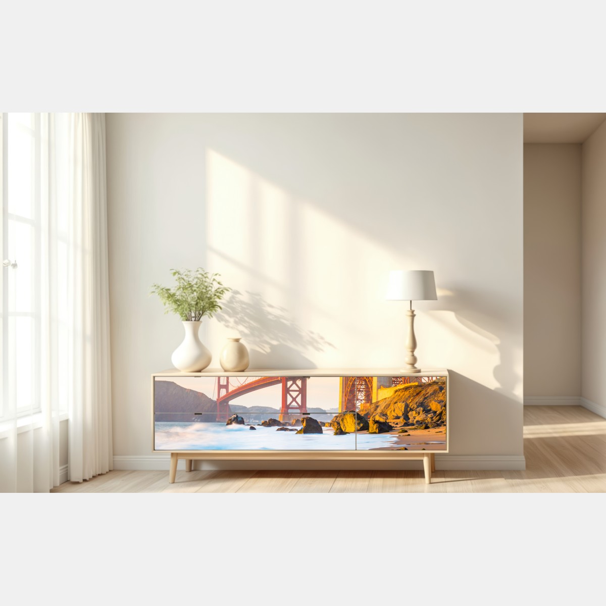 Repositionierbarer Aufkleber goldene stunde an der Golden Gate Bridge, Baker Beach – Wallnifity® Repositionierbarer Aufkleber goldene stunde an der Golden Gate Bridge, Baker Beach – Wallnifity®