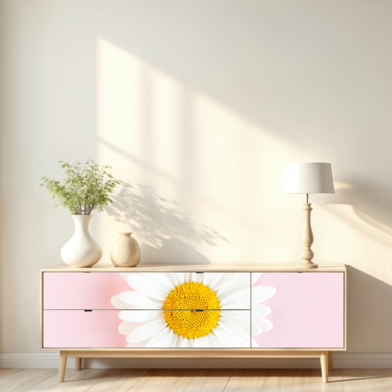 Repositionierbarer Aufkleber weißes gänseblümchen auf pastellrosa hintergrund – Wallnifity® Repositionierbarer Aufkleber weißes gänseblümchen auf pastellrosa hintergrund – Wallnifity®