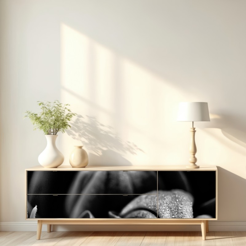 Repositionierbarer Aufkleber monochrome nahaufnahme blüte mit tau – Wallnifity® Repositionierbarer Aufkleber monochrome nahaufnahme blüte mit tau – Wallnifity®