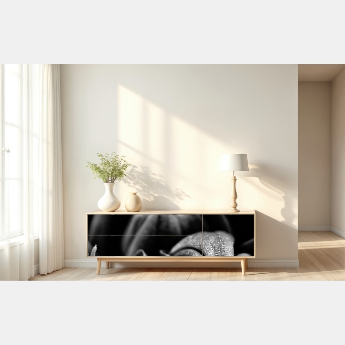 Repositionierbarer Aufkleber monochrome nahaufnahme blüte mit tau – Wallnifity® Repositionierbarer Aufkleber monochrome nahaufnahme blüte mit tau – Wallnifity®
