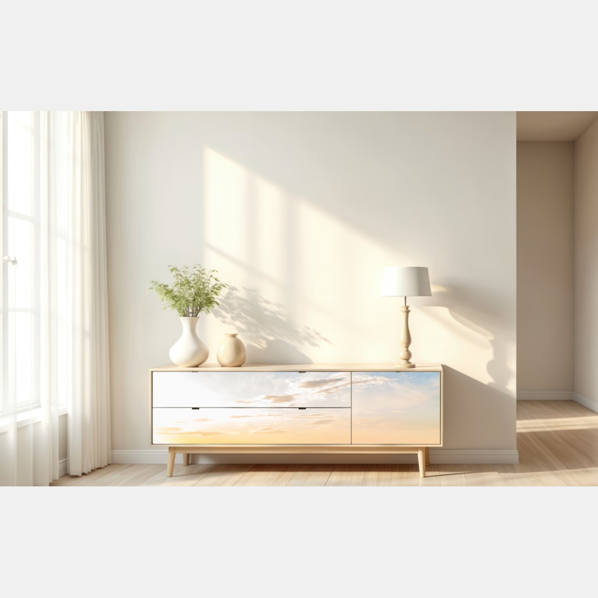 Repositionierbarer Aufkleber sonnenaufgang über nebligen hügeln – Wallnifity® Repositionierbarer Aufkleber sonnenaufgang über nebligen hügeln – Wallnifity®