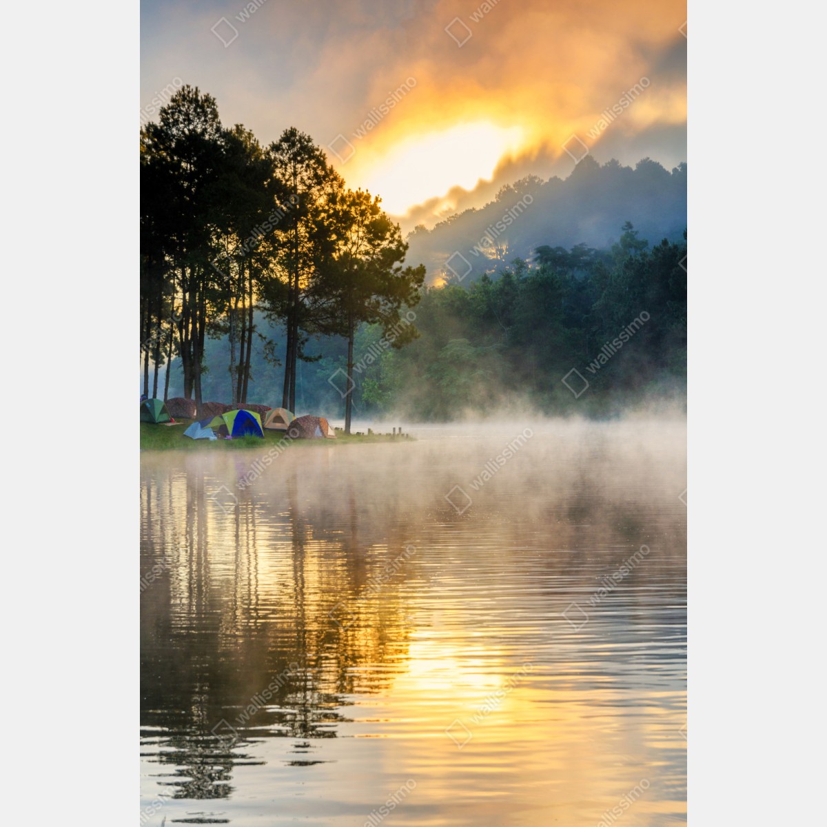 Repositionierbarer Aufkleber morgendlicher nebel am Pang Oung see, Mae Hong Son – Wallnifity® Repositionierbarer Aufkleber morgendlicher nebel am Pang Oung see, Mae Hong Son – Wallnifity®