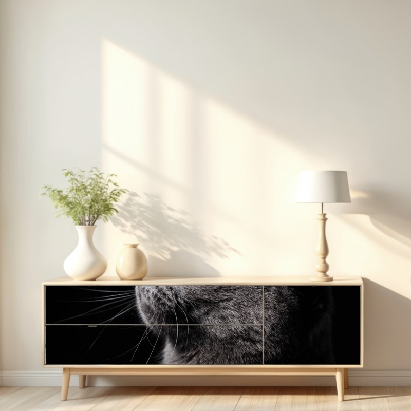 Repositionierbarer Aufkleber elegantes porträt einer grauen katze – Wallnifity® Repositionierbarer Aufkleber elegantes porträt einer grauen katze – Wallnifity®